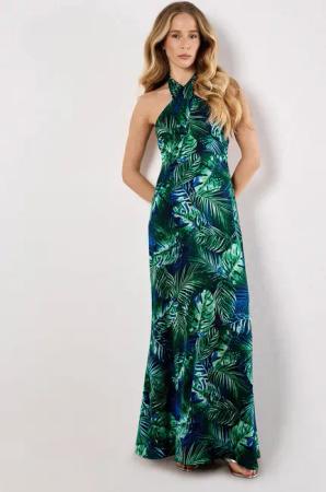 Apricot Maxikleid Tropical Satin Kleid, mit