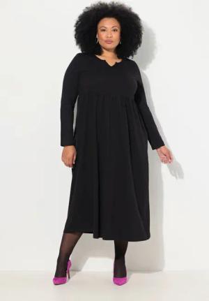Ulla Popken Maxikleid Jersey-Maxikleid A-Linie Tunika-Ausschnitt