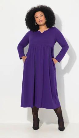Ulla Popken Maxikleid Jersey-Maxikleid A-Linie Tunika-Ausschnitt