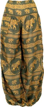 Guru-Shop Relaxhose Luftige Pluderhose mit Elefantendruck,..