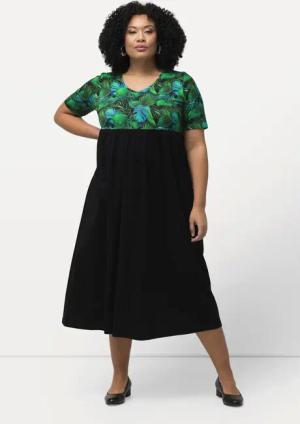 Ulla Popken Maxikleid Jerseykleid Blätter A-Linie