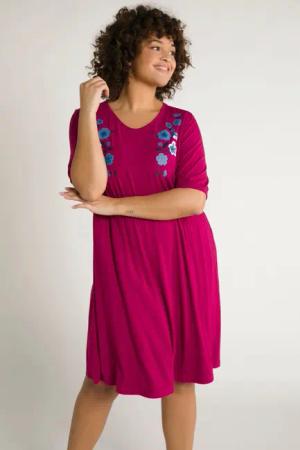 Ulla Popken Jerseykleid Bellieva-Kleid Jersey V-Ausschnitt