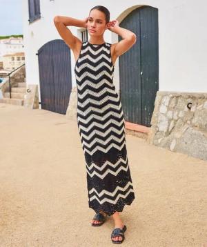 Esqualo Sommerkleid Esqualo Langes Häkelkleid Schwarz