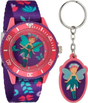 Quarzuhr Kinderarmbanduhr mit Textilarmband und Schlüsselanhänger,