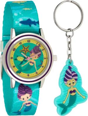Quarzuhr Kinderarmbanduhr mit Textilarmband und Schlüsselanhänger,