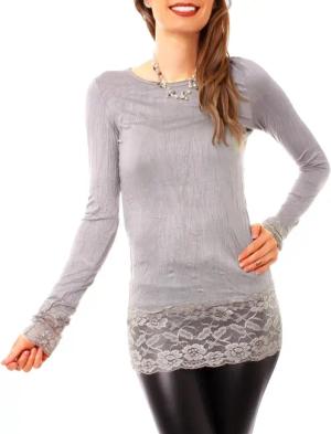 Muse Rundhalsshirt Langarm Longshirt mit Spitzensaum