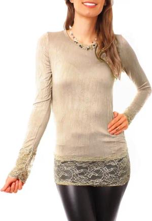 Muse Rundhalsshirt Langarm Longshirt mit Spitzensaum