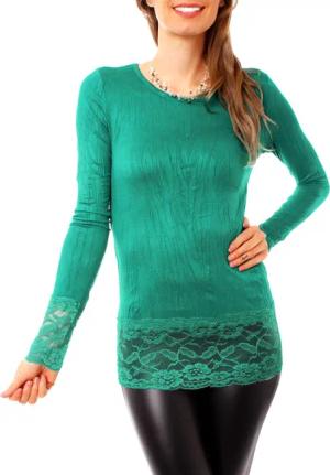 Muse Rundhalsshirt Langarm Longshirt mit Spitzensaum