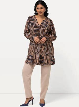Ulla Popken Longshirt Long-Slinkyshirt A-Linie Tunika-Ausschnitt