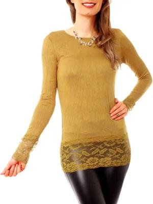 Muse Rundhalsshirt Langarm Longshirt mit Spitzensaum