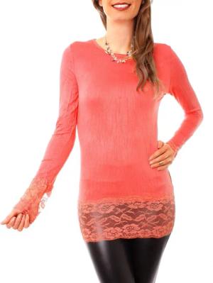 Muse Rundhalsshirt Langarm Longshirt mit Spitzensaum