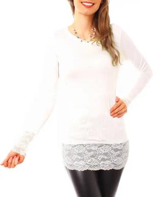 Muse Rundhalsshirt Langarm Longshirt mit Spitzensaum