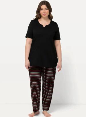 Ulla Popken Pyjama Pyjama Ringel Tunika-Ausschnitt