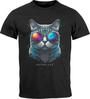 Neverless Print-Shirt Herren T-Shirt Aufdruck Katze