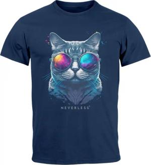 Neverless Print-Shirt Herren T-Shirt Aufdruck Katze