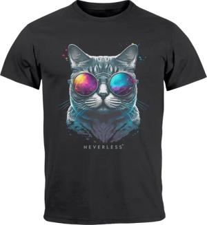 Neverless Print-Shirt Herren T-Shirt Aufdruck Katze