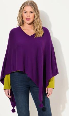 Ulla Popken Strickpullover Strick-Poncho Zipfelsaum Quaste