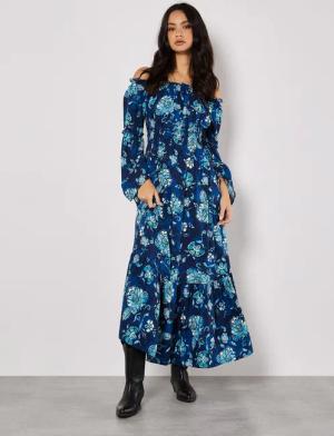 Apricot Maxikleid Floral Bardot Kleid, mit