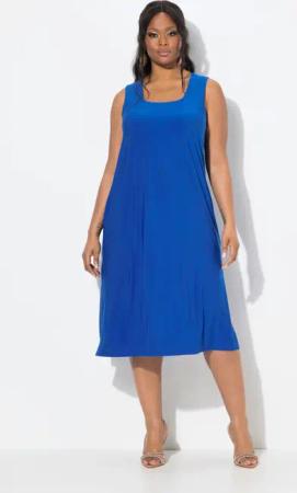 Ulla Popken Cocktailkleid Jersey-Kleid A-Linie Carree-Ausschnitt