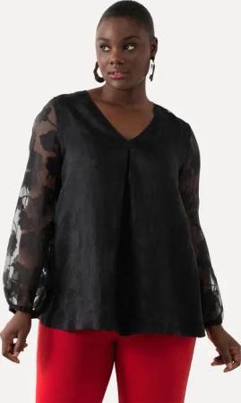 Ulla Popken Druckbluse Bluse doppellagig V-Ausschnitt
