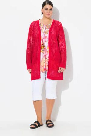 Ulla Popken Strickjacke Long-Strickjacke Netz-Optik offene