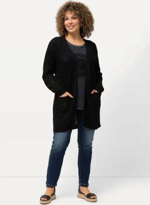 Ulla Popken Strickjacke Long-Strickjacke Netz-Optik offene