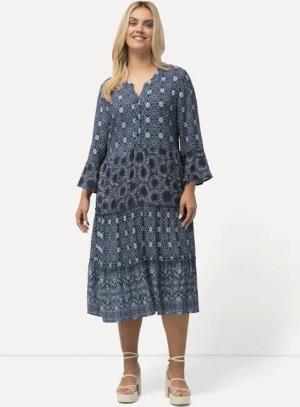 Ulla Popken Midikleid Stufenkleid A-Linie Tunika-Ausschnitt