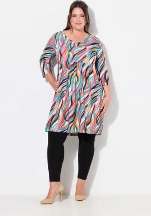 Ulla Popken Jerseykleid Jerseykleid Pinselstrichmuster A-Linie