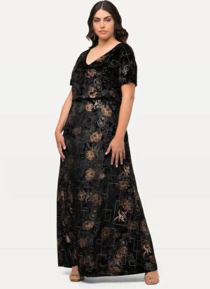 Ulla Popken Cocktailkleid Abendkleid Samt V-Ausschnitt