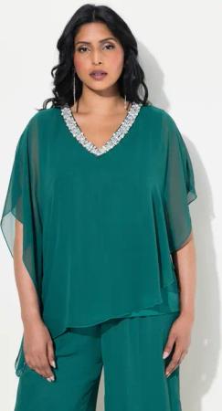 Ulla Popken Longbluse Chiffonbluse doppellagig V-Ausschnitt
