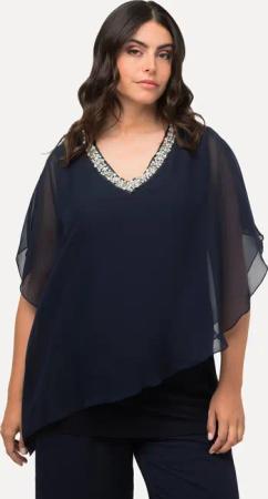 Ulla Popken Longbluse Chiffonbluse doppellagig V-Ausschnitt