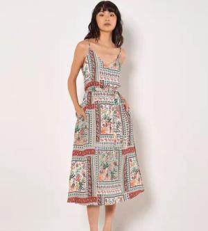 Apricot Midikleid Tropisches Cami-Kleid, mit Schaldruck