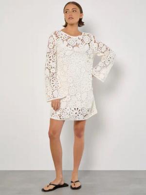 Apricot Minikleid Floral gehäkeltes Etuikleid, mit