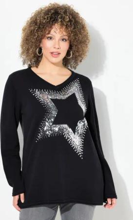 Ulla Popken Strickpullover Pullover Pailletten-Stern V-Ausschnitt