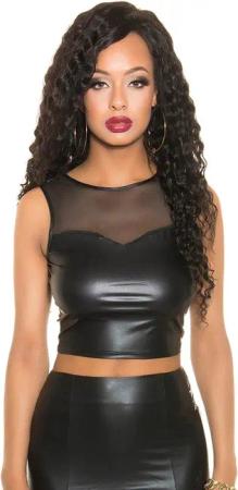 Koucla Crop-Top Wetlook Tanktop mit Mesheinsatz,