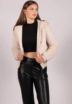 Passioni Fellimitatjacke Flauschige Bomberjacke mit Kapuze