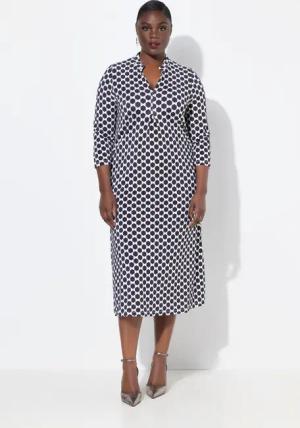 Ulla Popken Midikleid Slinky-Piqué-Midikleid A-Linie Stehkragen