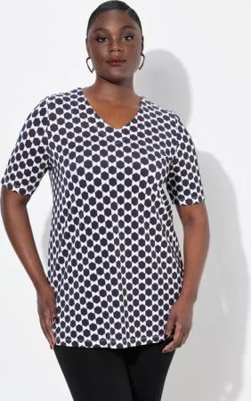 Ulla Popken T-Shirt Slinky-Piqué-Shirt A-Linie V-Ausschnitt