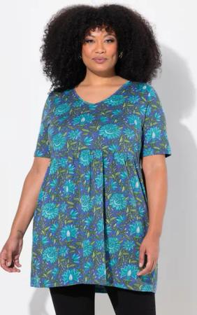 Ulla Popken Midikleid Longshirt Blüten V-Ausschnitt