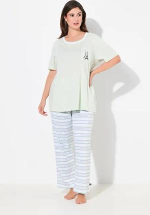 Ulla Popken Pyjama Pyjama Ringelhose Rundhals