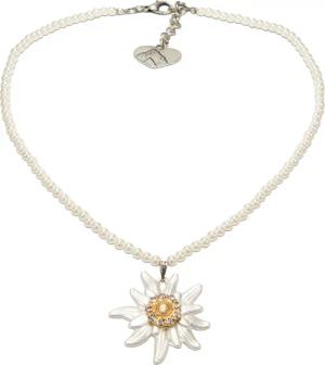 Alpenflüstern Collier Perlen-Trachtenkette Greta mit Strass-Edelweiß