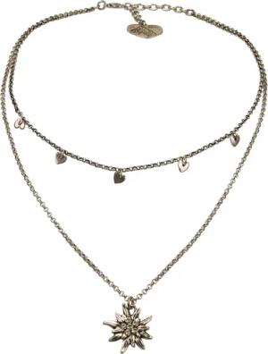 Alpenflüstern Collier Metall-Trachtenkette Strass-Edelweiß & Herzchen