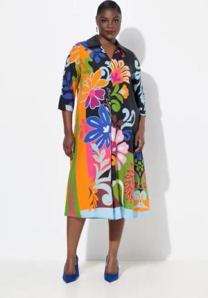 Ulla Popken Midikleid Lyocell-Midikleid A-Linie Hemdkragen