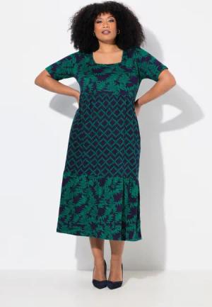 Ulla Popken Maxikleid Jersey-Maxikleid A-Linie Carree-Ausschnitt