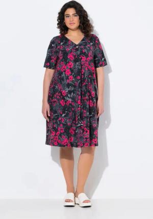 Ulla Popken Jerseykleid Jersey-Midikleid A-Linie V-Ausschnitt