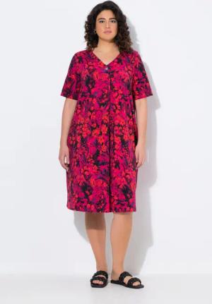 Ulla Popken Jerseykleid Jersey-Midikleid A-Linie V-Ausschnitt