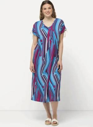 Ulla Popken Jerseykleid Jersey-Midikleid A-Linie V-Ausschnitt