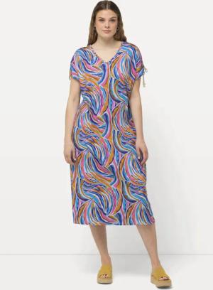 Ulla Popken Jerseykleid Jersey-Midikleid A-Linie V-Ausschnitt