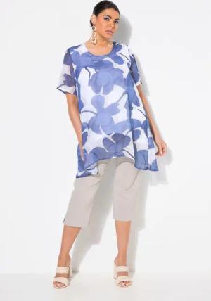 Ulla Popken Tunika Chiffon-Bluse doppellagig A-Linie