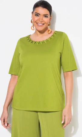 Ulla Popken Longtop T-Shirt Flecht-Zierkante Rundhals